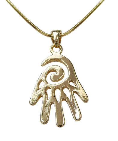 Rhodium Pendant Necklace, Open Hamsa Hand - Gold