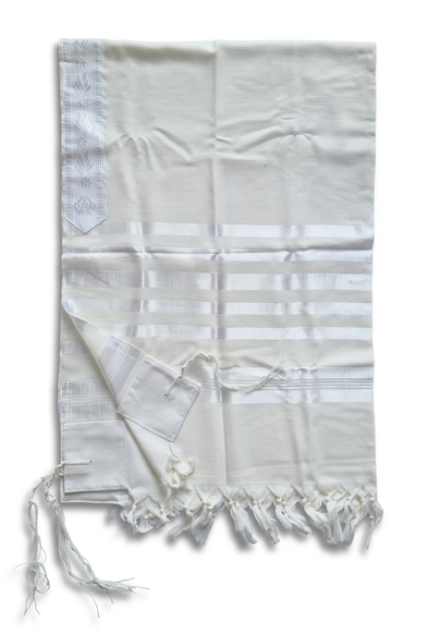 Talitnia Barak, Non-slip Lightweight Wool Tallit Prayer Shawl - White Stripes
