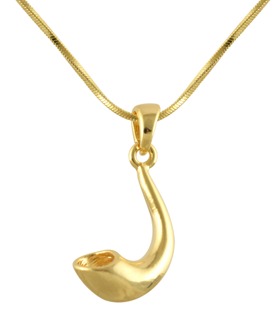 Rhodium Plated Pendant Necklace, Shofar Rams Horn - Gold