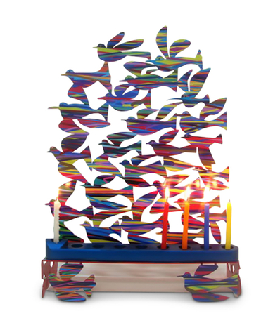 David Gerstein Birds in Flight Colorful Hanukkah Menorah Laser Cut Metal