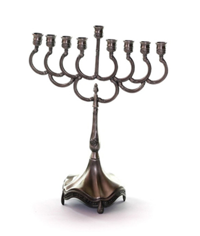 Floral Design Pewter Plated Menorah Hanukia
