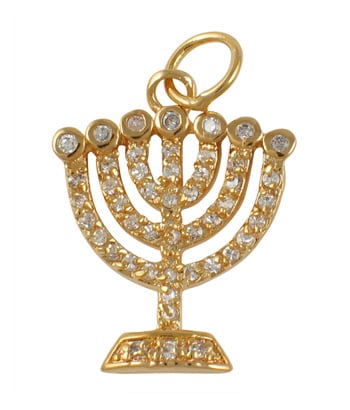 Gold Filled Zirconium Seven Branch Menorah Pendant