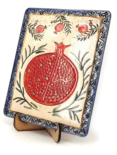 Art in Clay Handcrafted Ceramic 24K Gold Decorated Plaque - Pomegranates