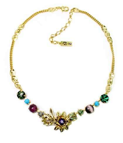 Amaro, Gold Plated Necklace with Colorful Semi Precious Stones - Indian Style