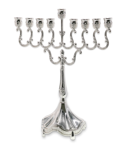 Classic Curved Chanukah Menorah for Candles, Silver - 8 Inches