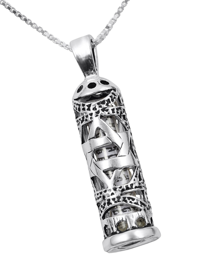 Mezuzah Necklace Pendant Sterling Silver with Cut Out Star of David