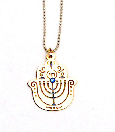 Ester Shahaf Menorah Hamsa Necklace