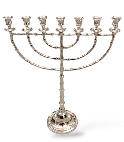 Extra Large Seven Branch Menorah, Beaded Decorations on Silver Nickel  22