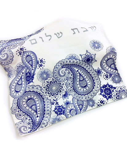 Barbara Shaw Challah Cover - Ornate Blue Paisley Design 1 in stock