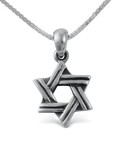 Star of David with Cut Line Design, 925 Sterling Silver Pendant Necklace