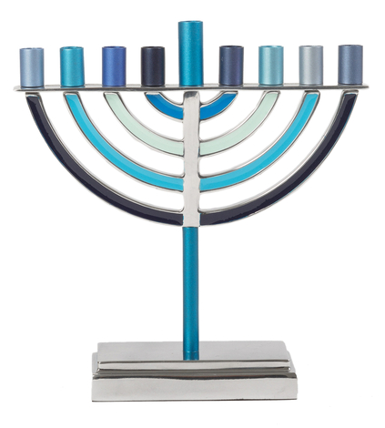 Yair Emanuel Classic Contemporary Aluminum Hanukkah Menorah - Shades of Blue