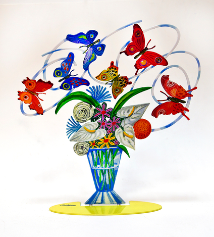 David Gerstein Free Standing Double Sided Colored Flower Vase Sculpture - Harmony