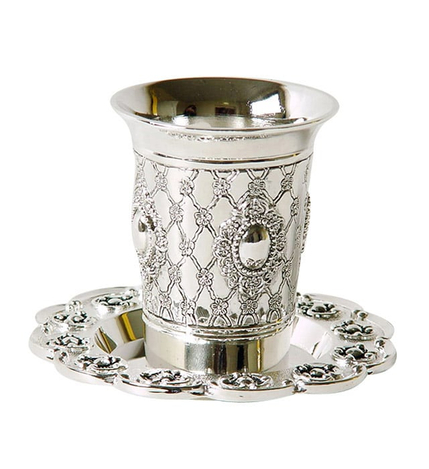 Flower design Kiddush Cup and Plate Set