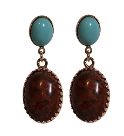 Amaro Rose Gold Post Drop Earrings with Turquoise and Semi-Precious Gems