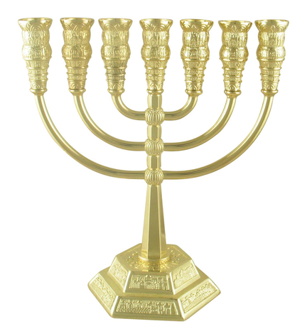 Seven-Branch Menorah with Jerusalem Images, Gold - Option: 5.3