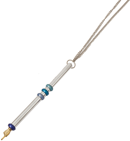Yair Emanuel Anodized Aluminum Silver Torah Pointer Yad - Blue Rings