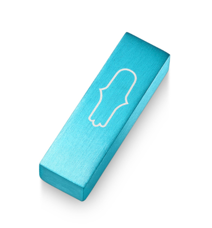 Adi Sidler Anodized Aluminum Car Mezuzah, Engraved Hamsa - Turquoise