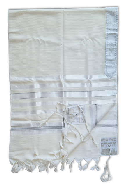 Talitnia Barak, Non-slip Lightweight Wool Tallit Prayer Shawl - Silver Stripes