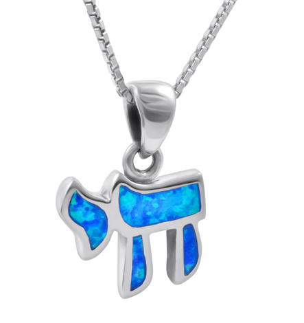 Chai Necklace Hebrew Letter Opal Stone Sterling Silver Necklace Pendant