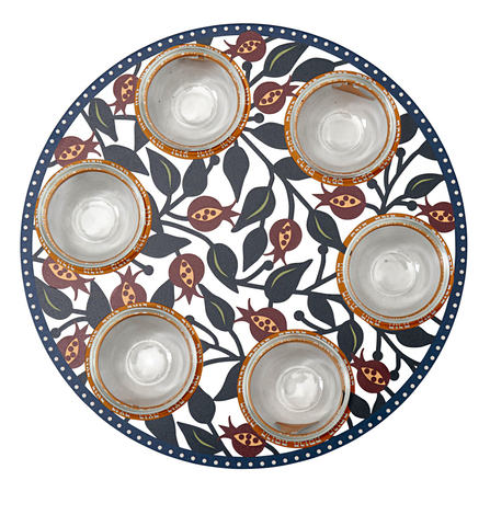 Dorit Judaica Laser Cut Seder Plate Colorful Pomegranates - Glass Bowls