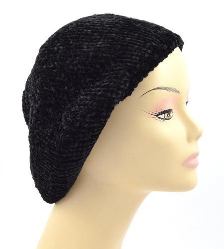Knitted Women's Snood Beret with Inner Elastic Drawstring - Black
