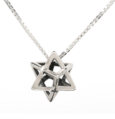 Merkaba Charm Necklace 3D Sacred Geometry Star Tetrahedron in Sterling Silver