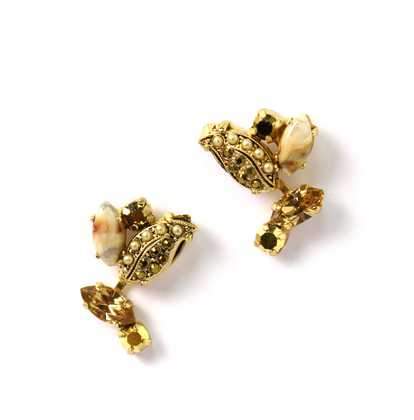 Amaro Handcrafted Earrings, Gold Leaf with Swarovski Crystals and More Gems