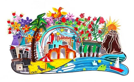 Tzuki Art Hand Painted Sculpture with Images of Israel