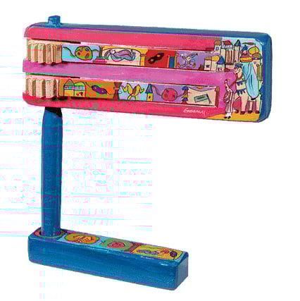 Yair Emanuel Hand Painted Wood Purim Grogger - Purim Motifs