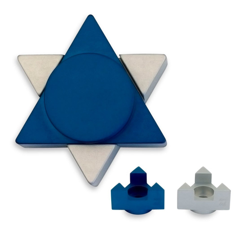 Avner Agayof Anodized Aluminum Travel Shabbat Candlesticks, Star of David - Blue