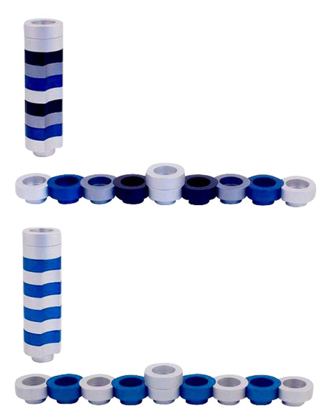 Agayof Compact Doughnut Travelling Menorah - Blue, Silver and Black Colors