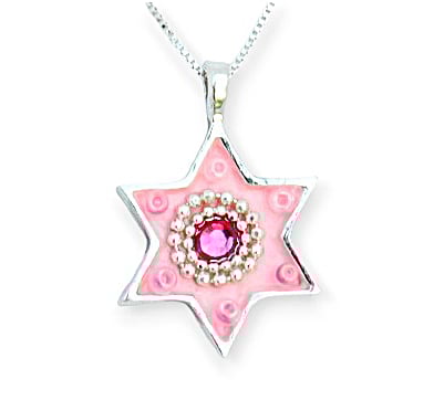 Pink Star of David Necklace with Crystal by Ester Shahaf