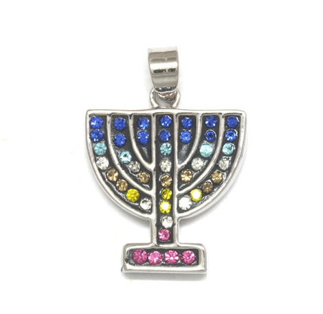7 Branch Menorah Pendant with lively stones