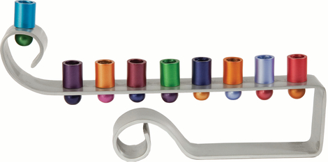 Yair Emanuel Curling Curves Anodized Aluminum Hanukkah Menorah - Multicolor