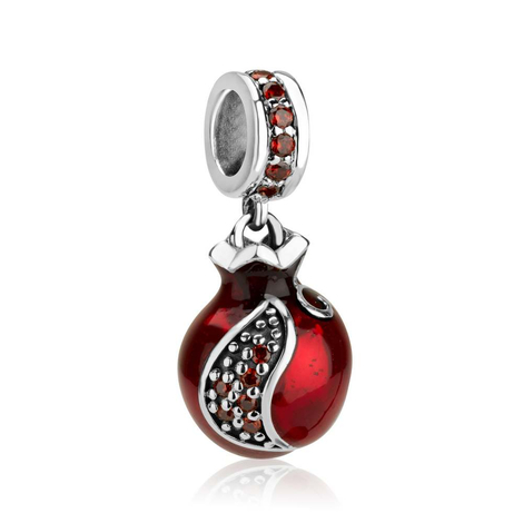 Sterling Silver Red Pomegranate Charm with stones