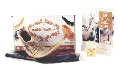 Natural Ram's Horn Shofar with Bag and Cleaning Spray Gift Set
