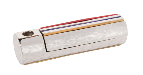 Yair Emanuel White Compact Aluminum Hanukkah Menorah - Colored Stripes