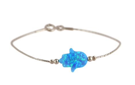 Light Blue Opal Hamsa Silver Bracelet