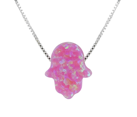 aJudaica Pink Opal Hamsa Hand Necklace