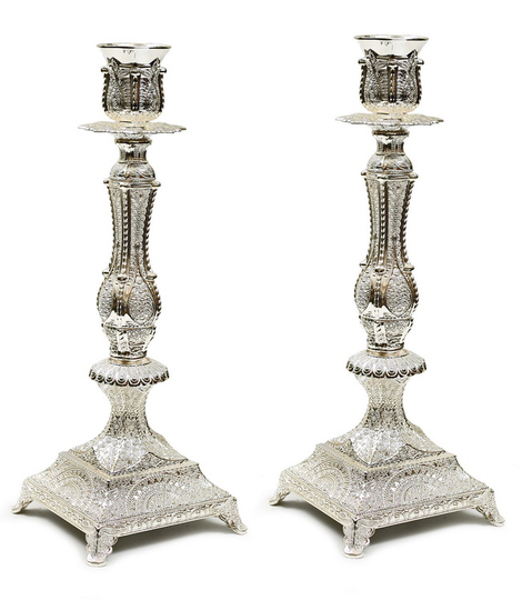 Silver Plated Candlesticks - Decorative Filigree Floral Design