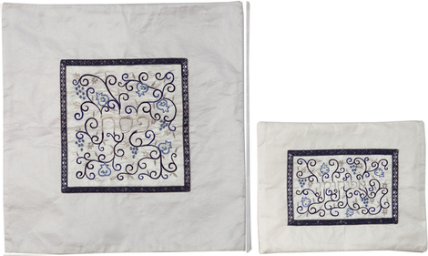 Yair Emanuel Embroidered Spirals Matzah & Afikoman Cover, Sold Separately - Royal Blue