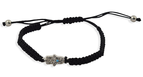 Braided Cord Adjustable Kabbalah Bracelet with Hamsa - Black