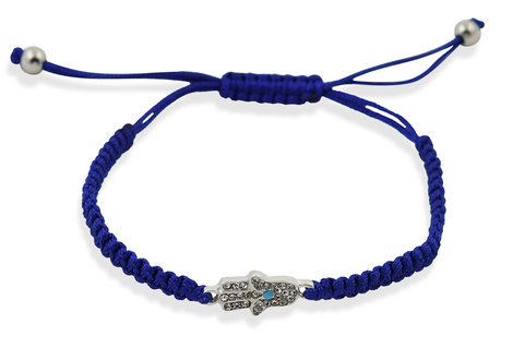 Braided Cord Adjustable Kabbalah Bracelet with Hamsa - Blue