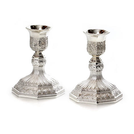Filigree Decorative Silver Plated Shabbat Candlesticks - Choice of Sizes
