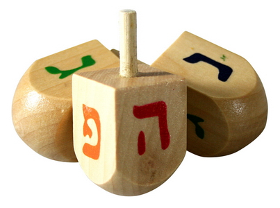Wood Hanukkah Dreidels with Colorful letters