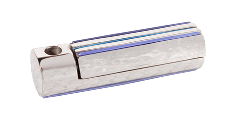 Yair Emanuel White Compact Aluminum Hanukkah Menorah - Blue Stripes