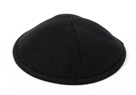 Black-Gray Linen Kippah with Light Checkered Design  Hidden Clip Inside