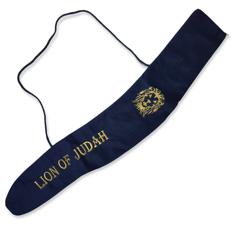 Blue Velvet Yemenite Shofar Bag Lion of Judah - for Shofar 36 to 46 inches