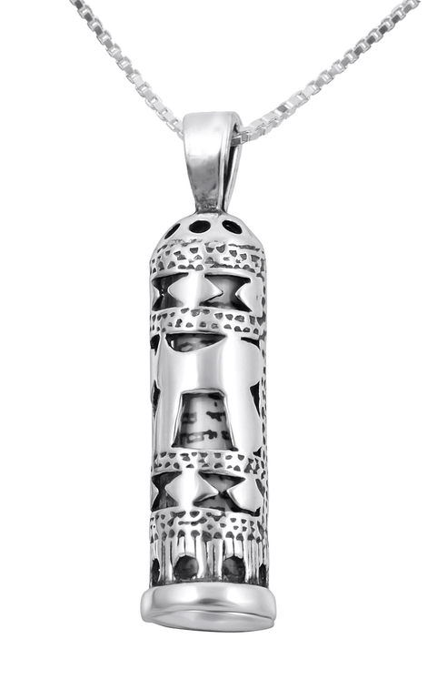 Mezuzah Necklace Hebrew Chai Pendant Sign of Life in Sterling Silver