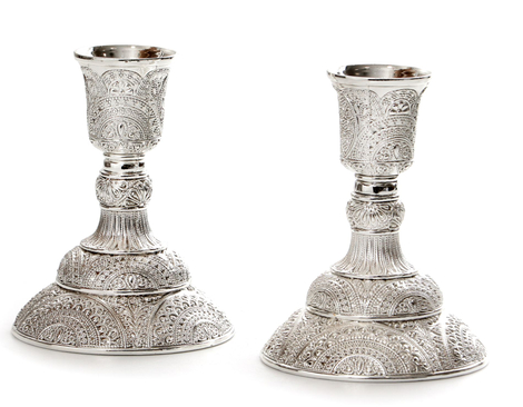 Small Silver Plated Filigree Shabbat Candlesticks